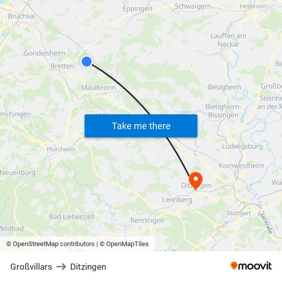 Großvillars to Ditzingen map