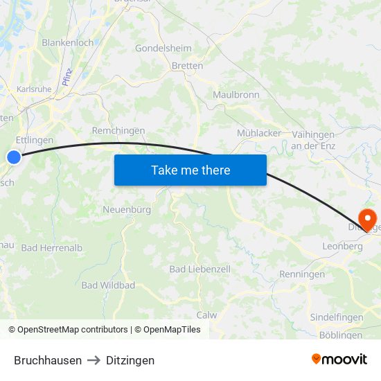 Bruchhausen to Ditzingen map