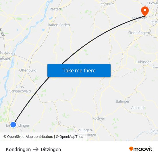 Köndringen to Ditzingen map