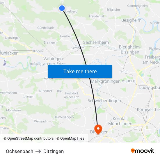 Ochsenbach to Ditzingen map