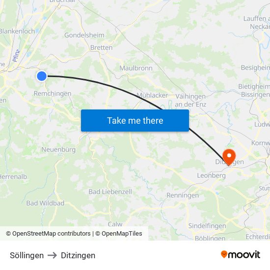 Söllingen to Ditzingen map