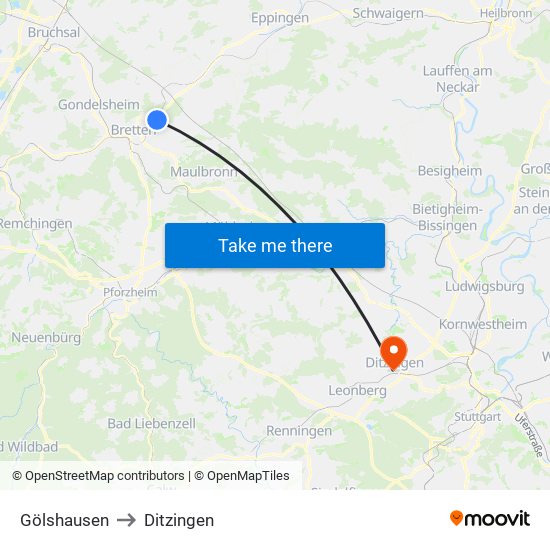Gölshausen to Ditzingen map