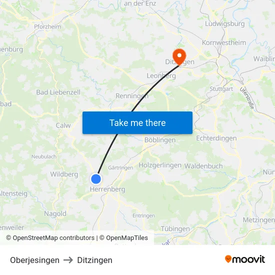 Oberjesingen to Ditzingen map