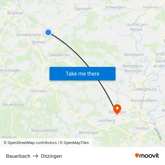Bauerbach to Ditzingen map