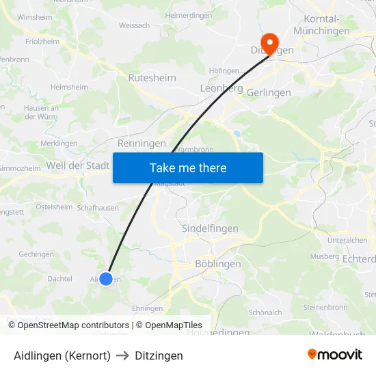 Aidlingen (Kernort) to Ditzingen map