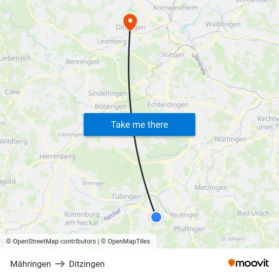 Mähringen to Ditzingen map