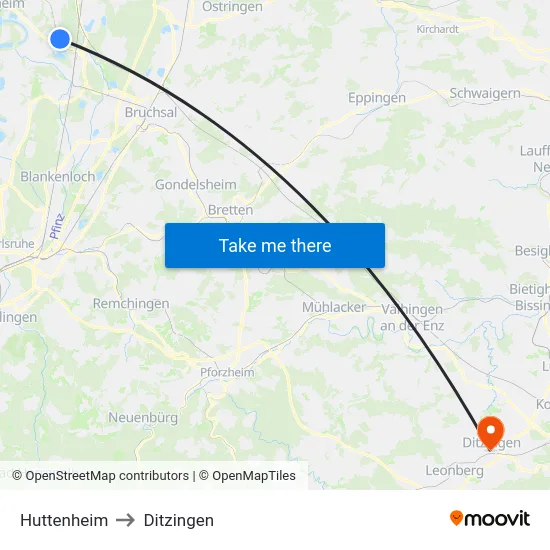 Huttenheim to Ditzingen map