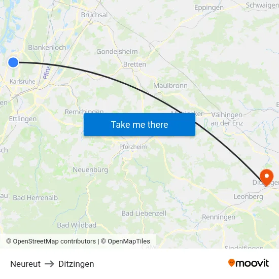 Neureut to Ditzingen map