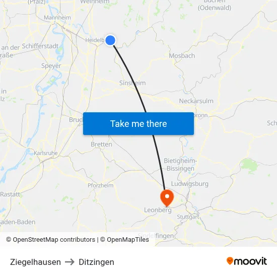 Ziegelhausen to Ditzingen map