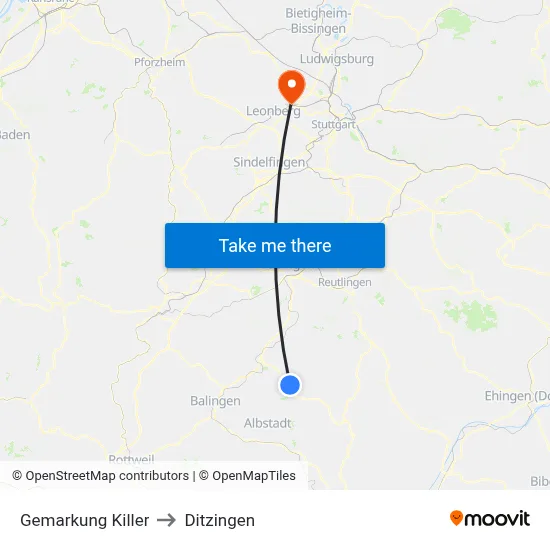 Gemarkung Killer to Ditzingen map