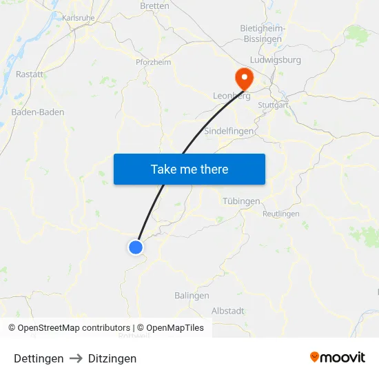 Dettingen to Ditzingen map