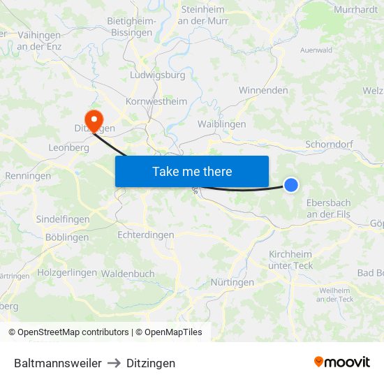 Baltmannsweiler to Ditzingen map