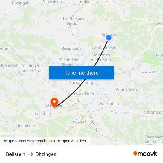 Beilstein to Ditzingen map