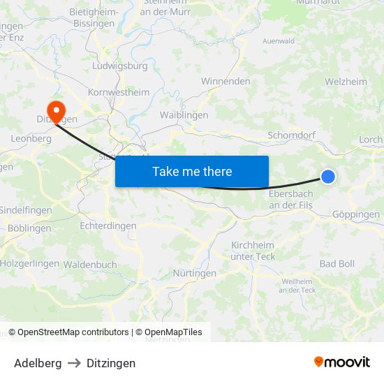 Adelberg to Ditzingen map