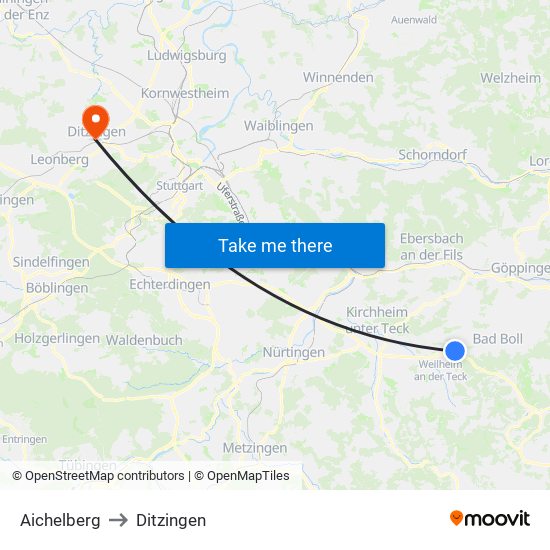 Aichelberg to Ditzingen map