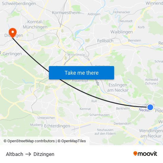 Altbach to Ditzingen map