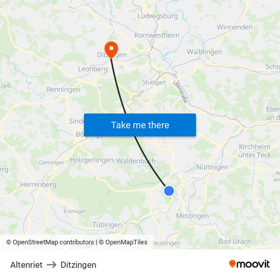 Altenriet to Ditzingen map