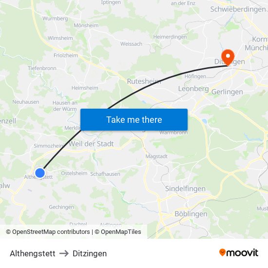 Althengstett to Ditzingen map