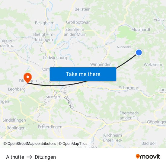 Althütte to Ditzingen map