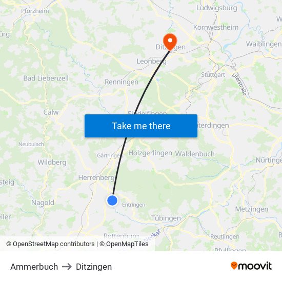 Ammerbuch to Ditzingen map