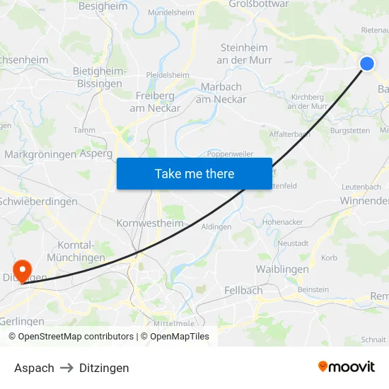 Aspach to Ditzingen map