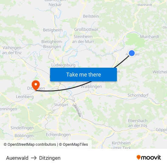 Auenwald to Ditzingen map