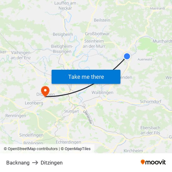 Backnang to Ditzingen map