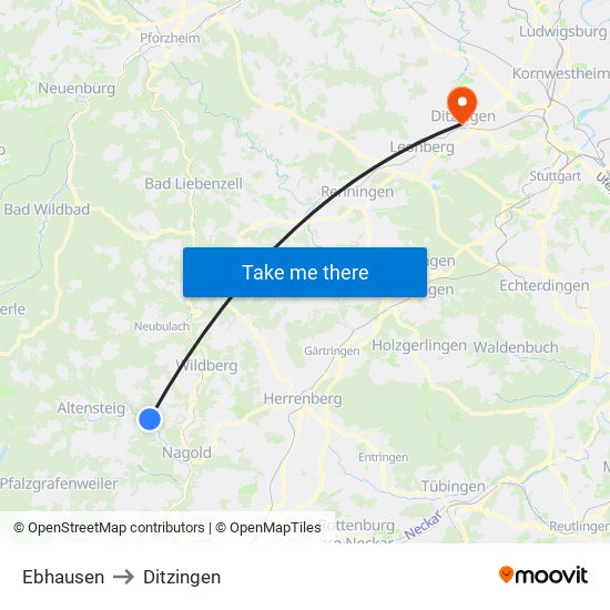 Ebhausen to Ditzingen map