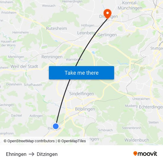 Ehningen to Ditzingen map