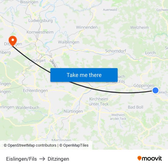 Eislingen/Fils to Ditzingen map