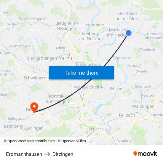 Erdmannhausen to Ditzingen map