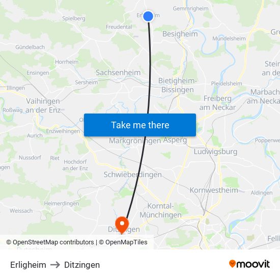 Erligheim to Ditzingen map