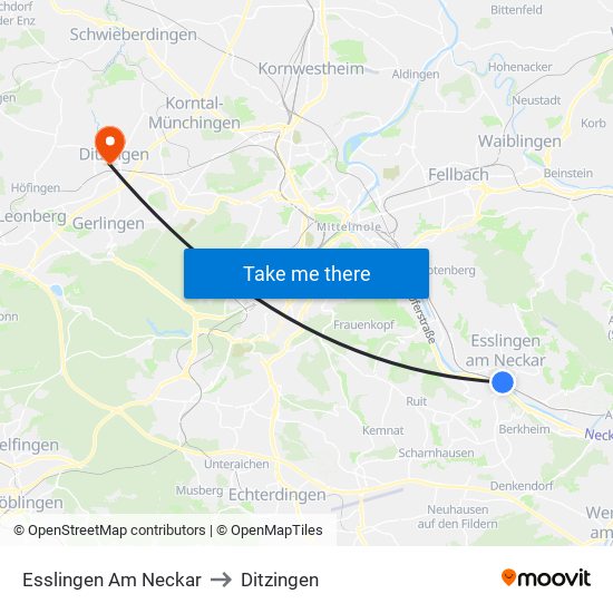 Esslingen Am Neckar to Ditzingen map