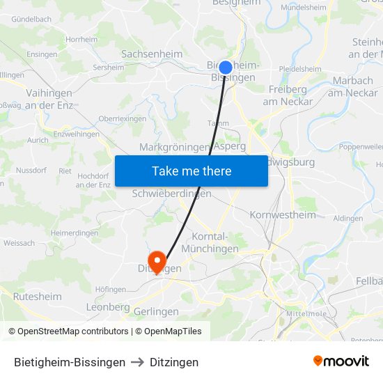 Bietigheim-Bissingen to Ditzingen map