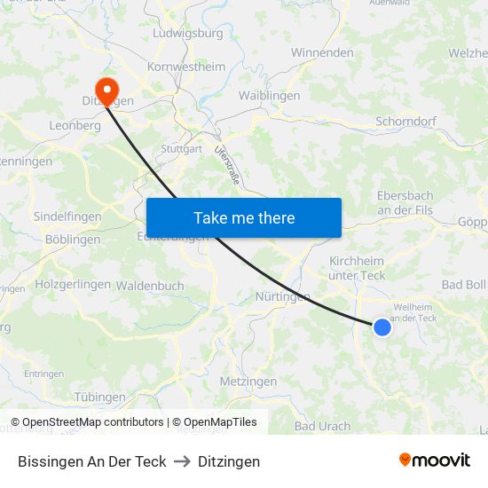 Bissingen An Der Teck to Ditzingen map