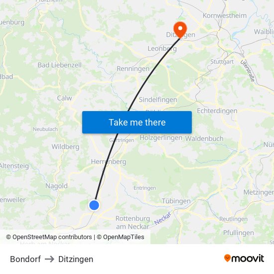 Bondorf to Ditzingen map