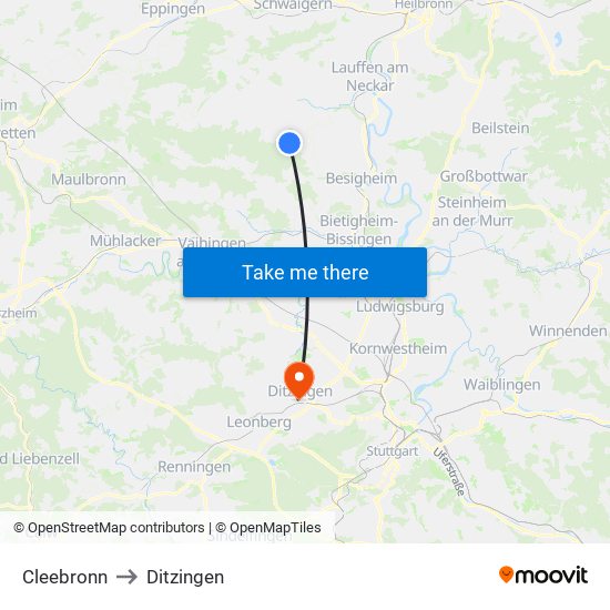 Cleebronn to Ditzingen map
