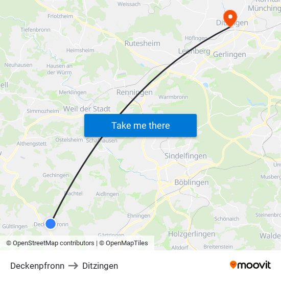Deckenpfronn to Ditzingen map