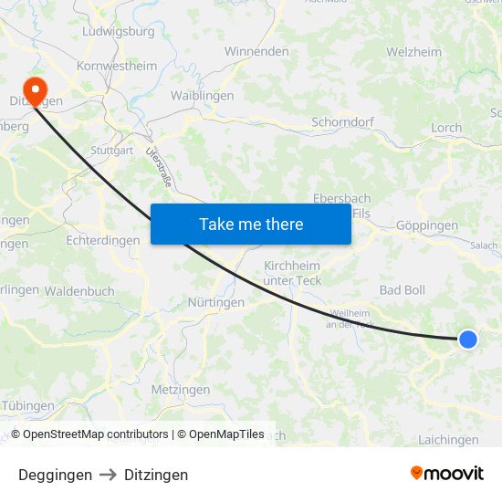 Deggingen to Ditzingen map