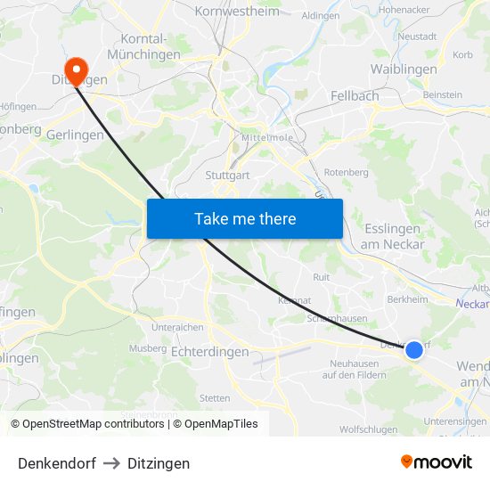Denkendorf to Ditzingen map