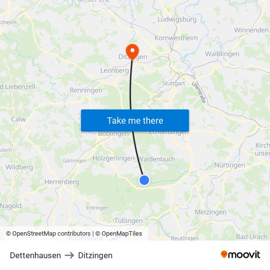 Dettenhausen to Ditzingen map