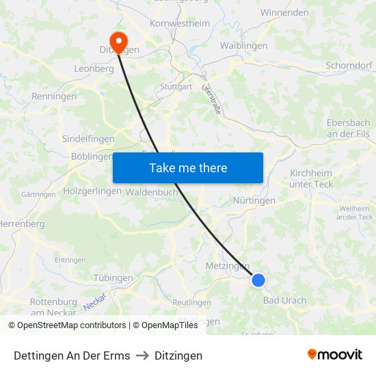 Dettingen An Der Erms to Ditzingen map