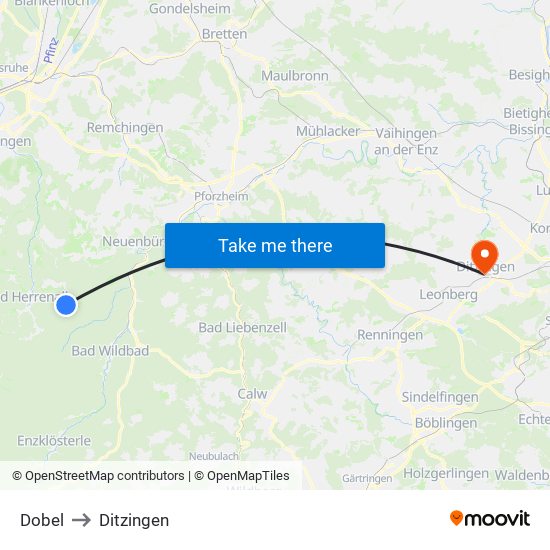 Dobel to Ditzingen map
