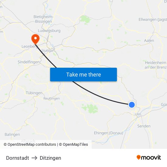 Dornstadt to Ditzingen map