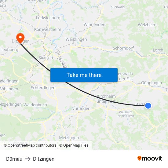 Dürnau to Ditzingen map