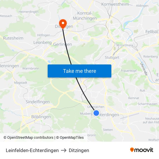 Leinfelden-Echterdingen to Ditzingen map