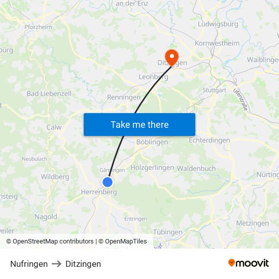 Nufringen to Ditzingen map