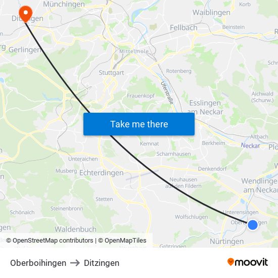 Oberboihingen to Ditzingen map