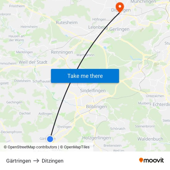 Gärtringen to Ditzingen map