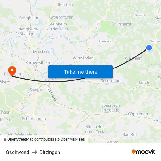 Gschwend to Ditzingen map